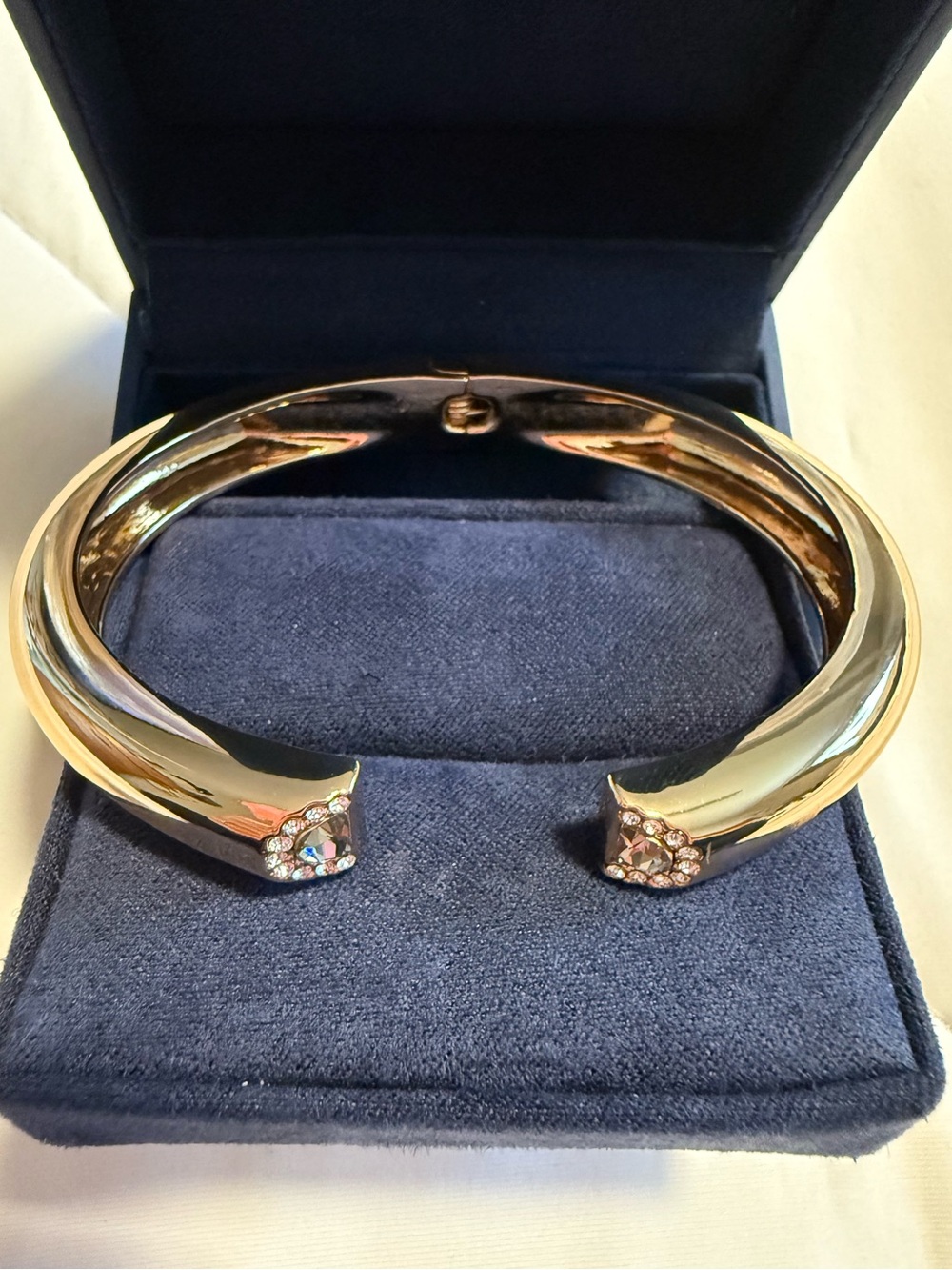Gold Plated Crystal Accent Open Hinge Cuff Bracelet